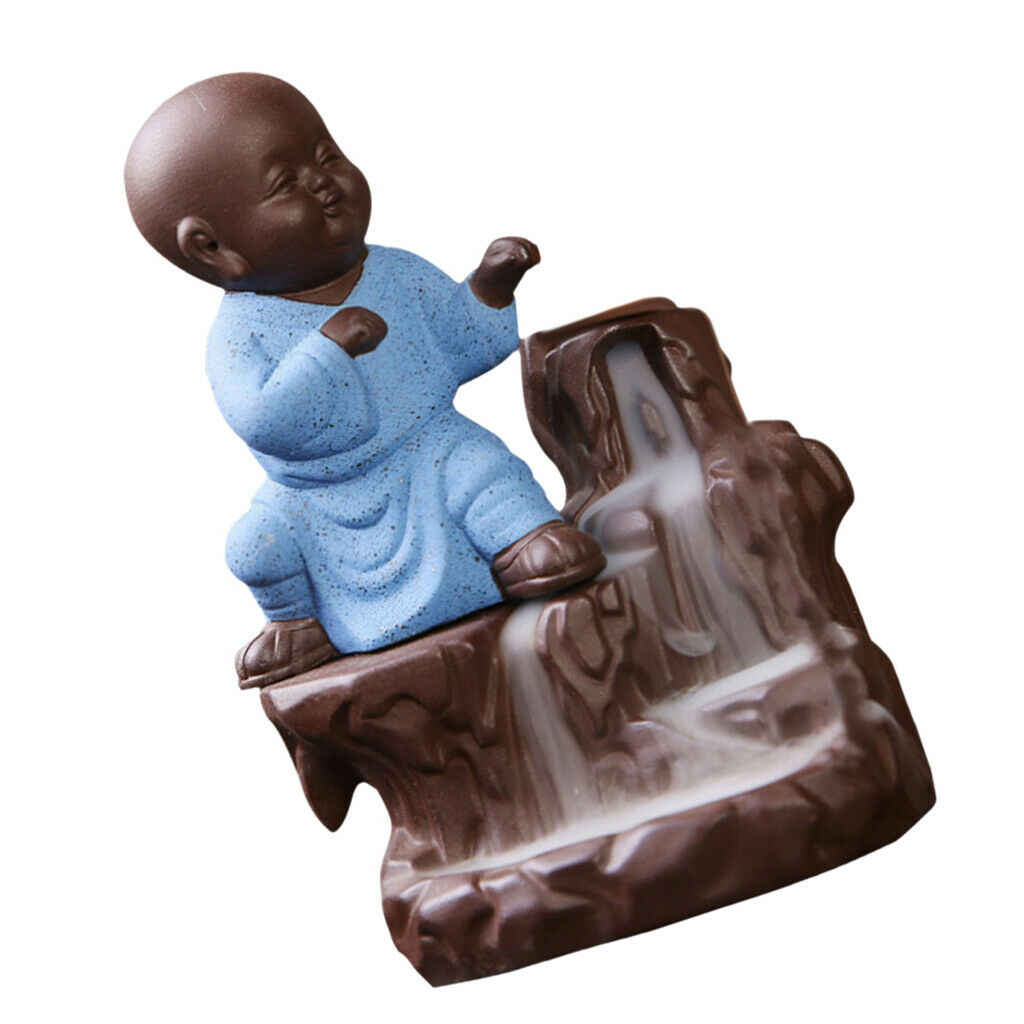Little Monk Incense Burner Smoke Backflow Cone Censer 8.5*12.5cm Sky Blue