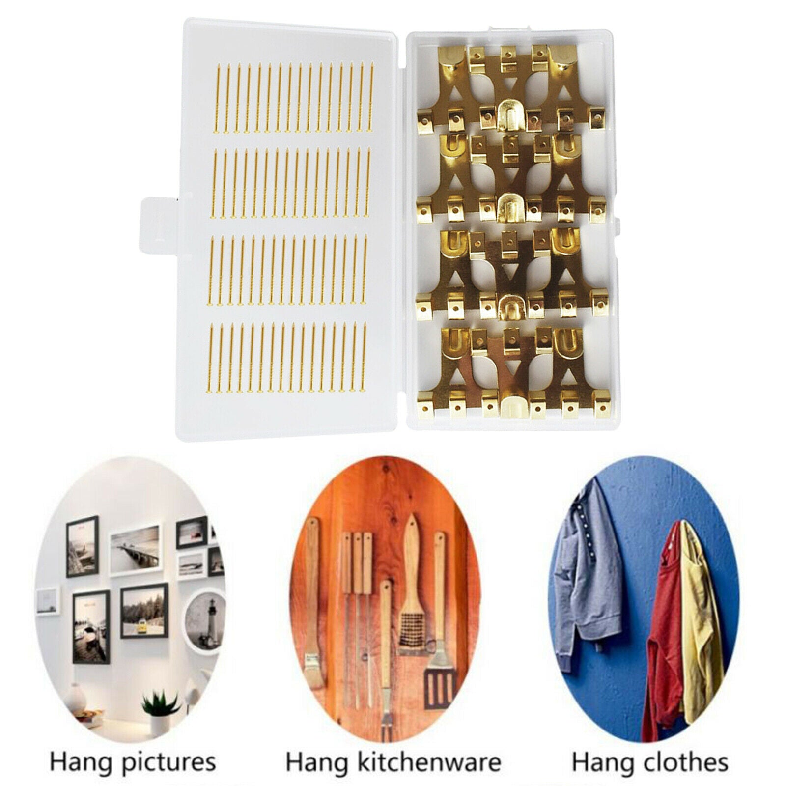 20x Picture Frame Hangers Hooks Brass Plated Plaster Framing Photo Hanging