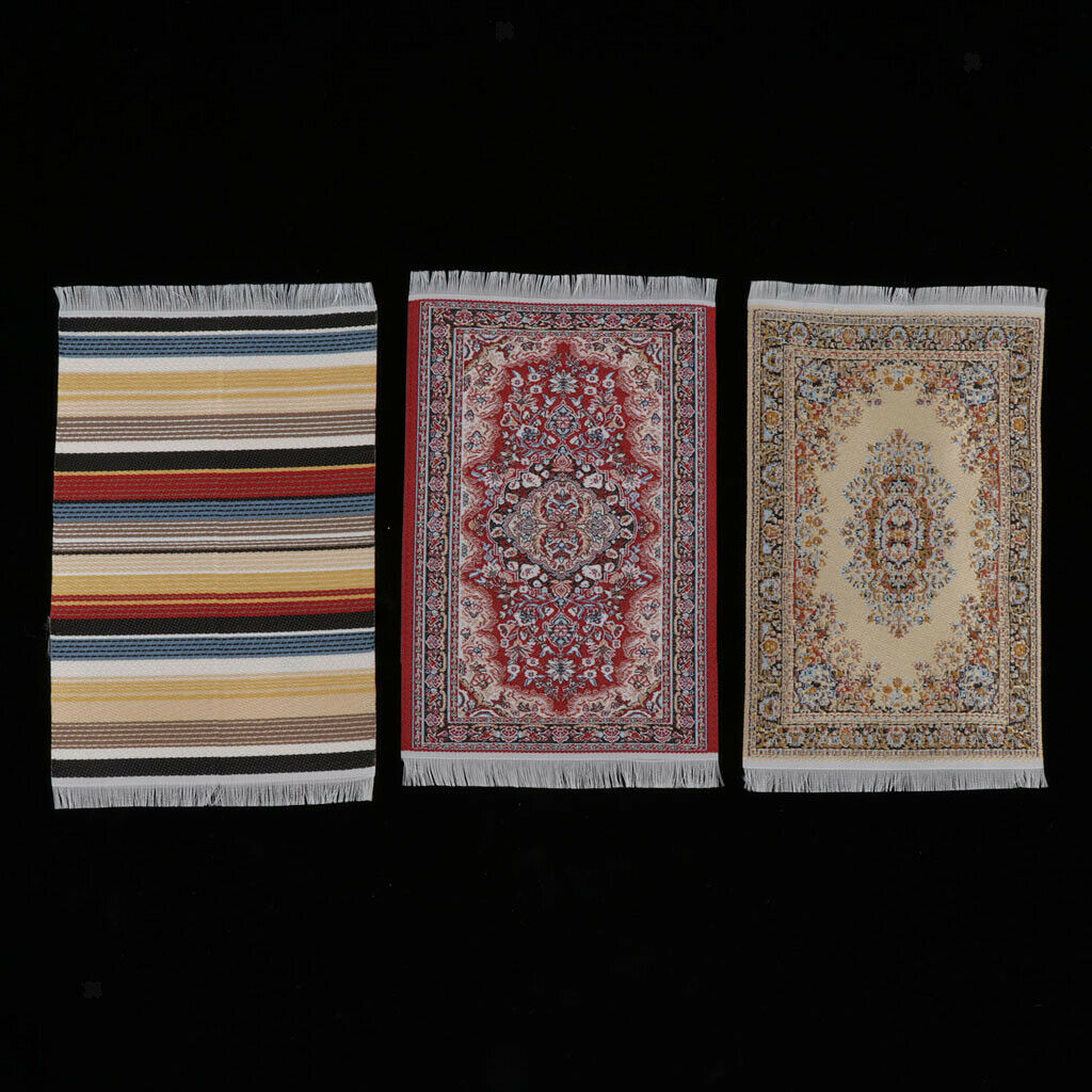 1/12 Scale Turkish Style Carpet Woven Rug Embroidery Cloth Mat (Pack of 3)for