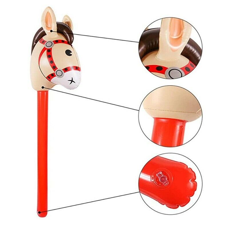 3 PCS Inflatable Horse Heads Cowgirl Stick PVC Balloon Outdoor Educational TF1J3