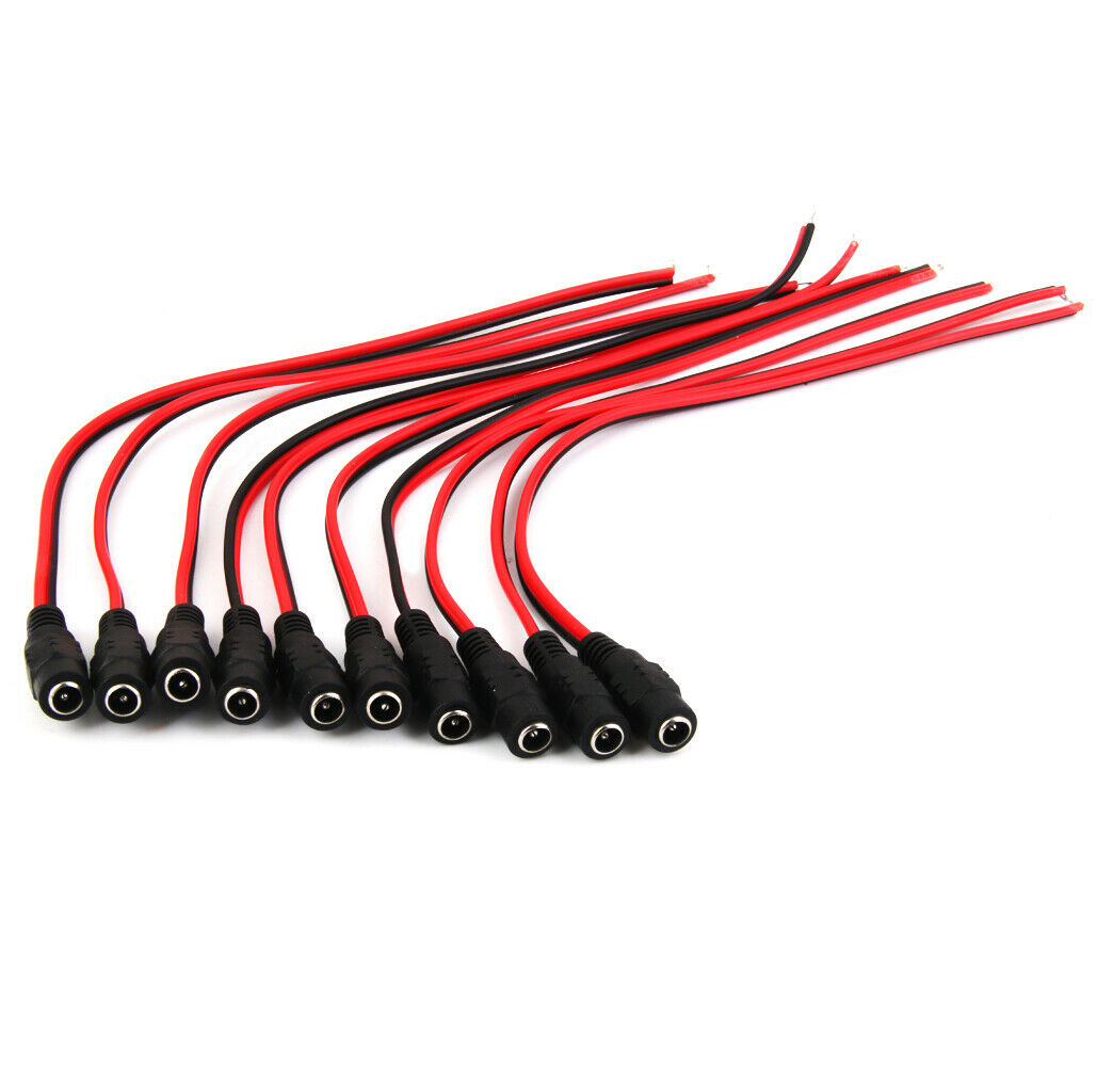 10x12V DC Power Pigtail Socket Cable Connector for CCTV Security 5.5x2.1mm