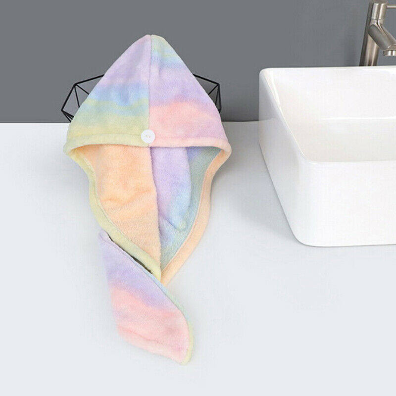Bath Towel Water Absorbing Hair Dry Hat Rainbow Hair Drying Towel Shower CapSJC