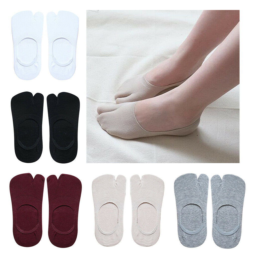 5 Pairs Women's Mixed Color 2 Toe Socks Tabi Socks Non Slip Ankle Boat Socks