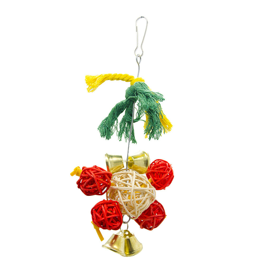 Bird Chewing Swing Toys with Big Rattan Ball 4Pcs Red Small Balls for Budgie