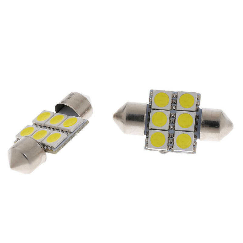 Pair Car 12V S31 5050 31mm Festoon 6LED Interior Light Lamp 6000~7000k White