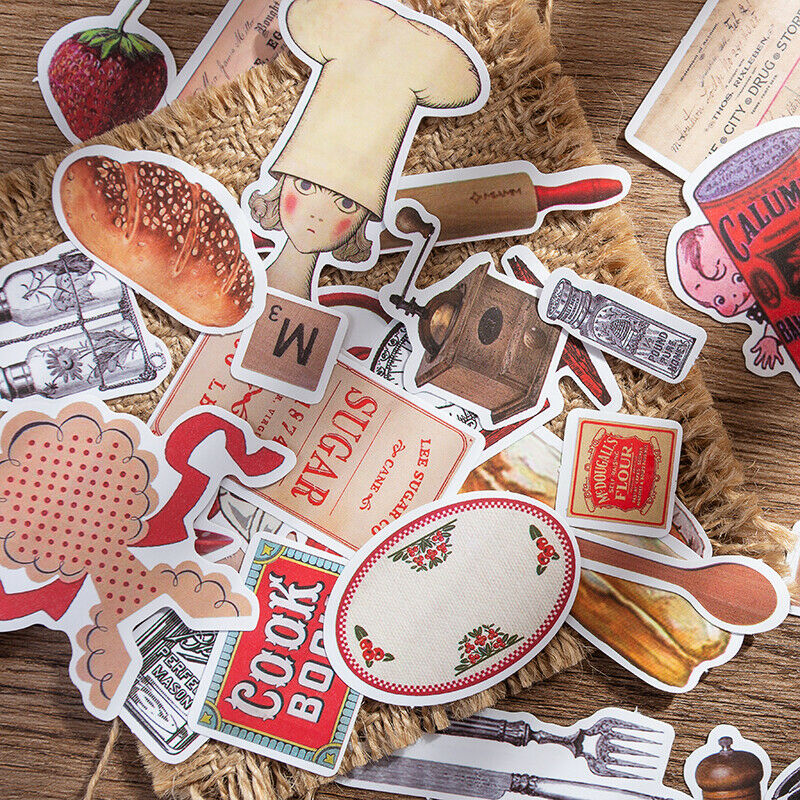 35Pcs Junk Journal Retro English Cooking Food Stickers Scrapbooking Diary Decor