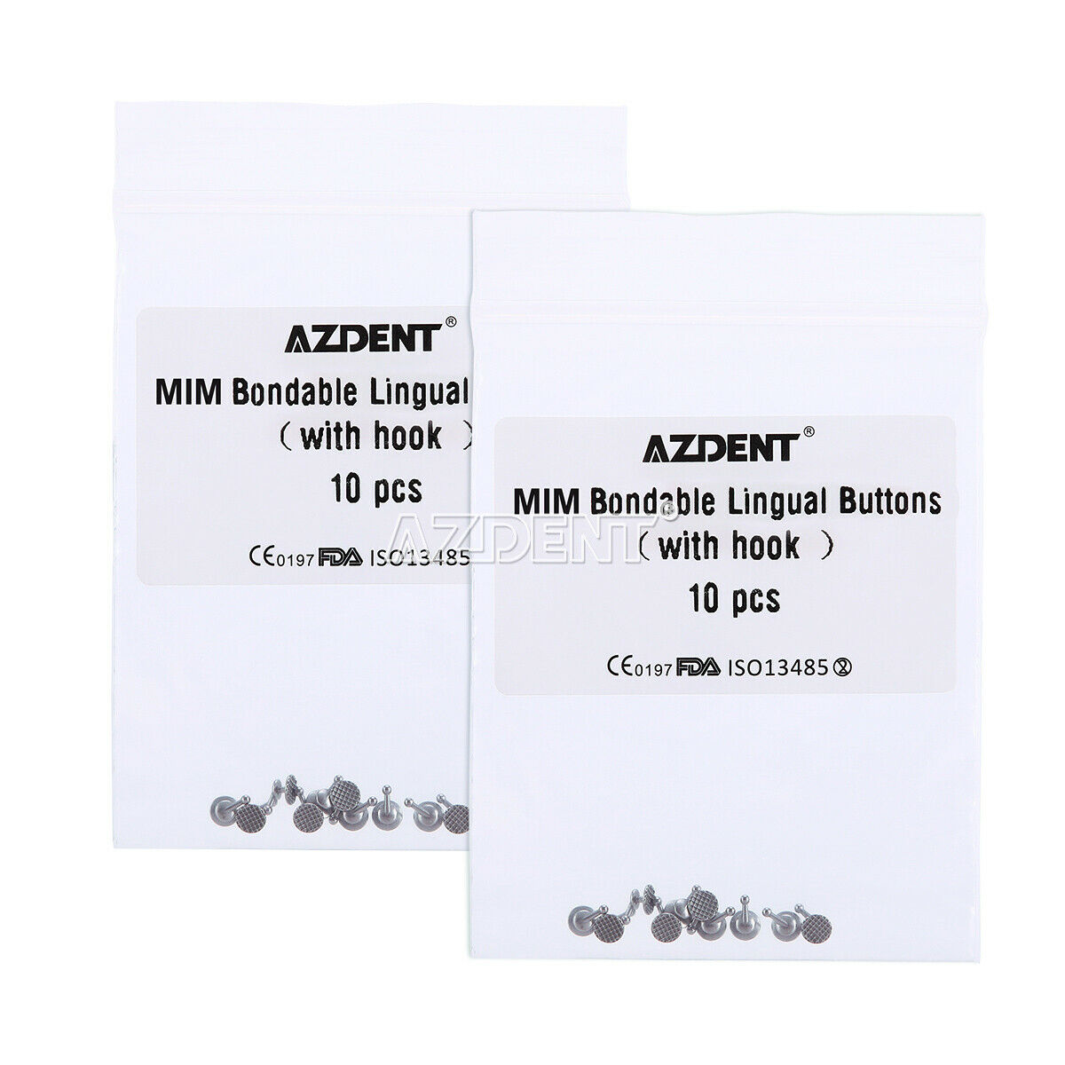 20 X AZDENT Dental Orthodontic Lingual Buttons With Hook Bondable Round Base