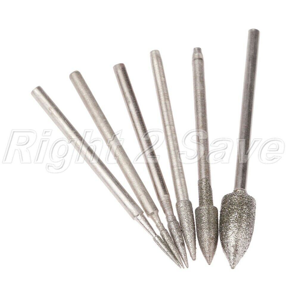 6pcs/set Diamond Coated Polishing Burr Head Needle Grinding Jade Stone Metal Kit