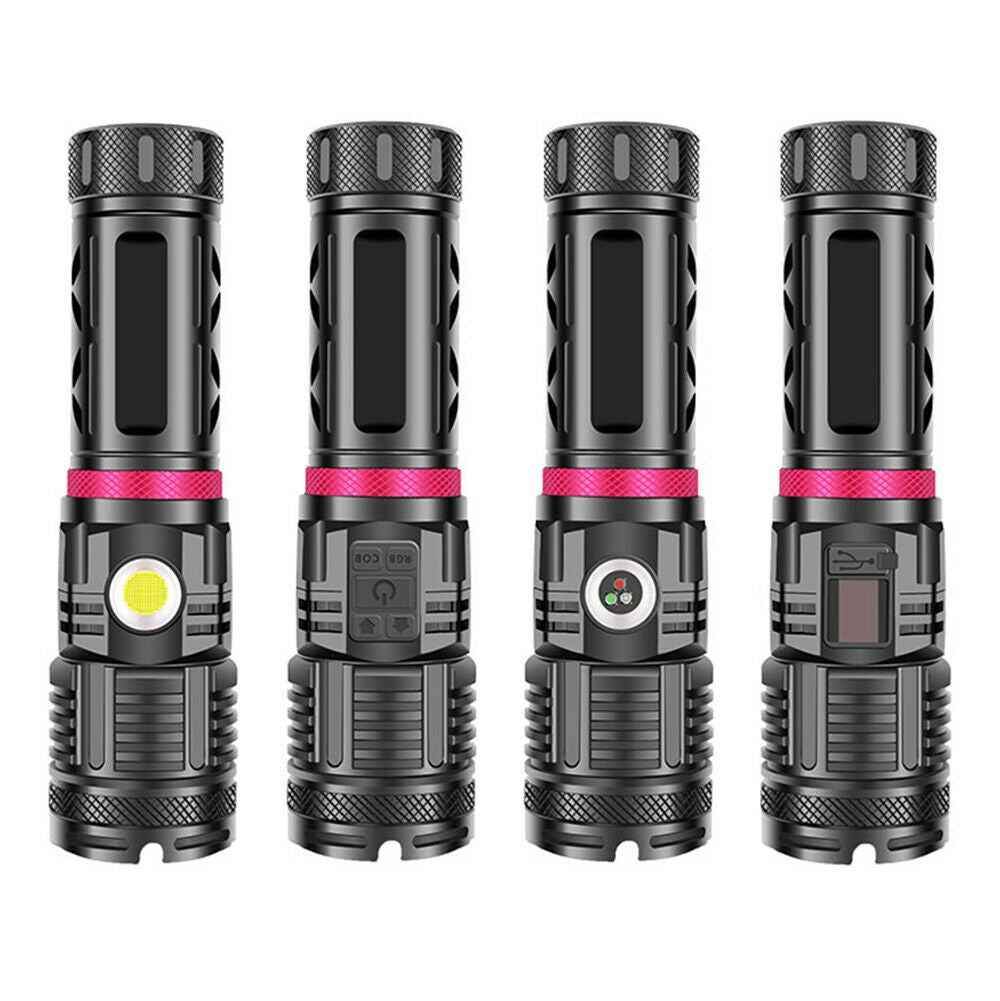 XPE120 COB LED Zoomable USB Rechargeable Flashlight Waterproof Torch Work Light