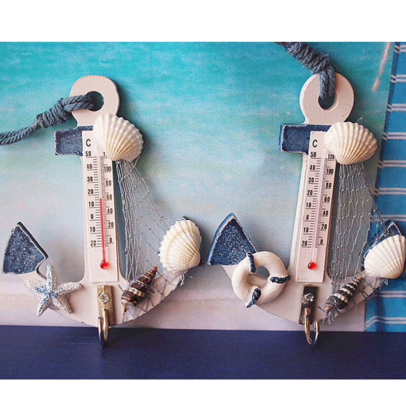 Wood AnchorThermometer Craft Art Wall Hanging Hook Gauge Shell Nautical De.l8