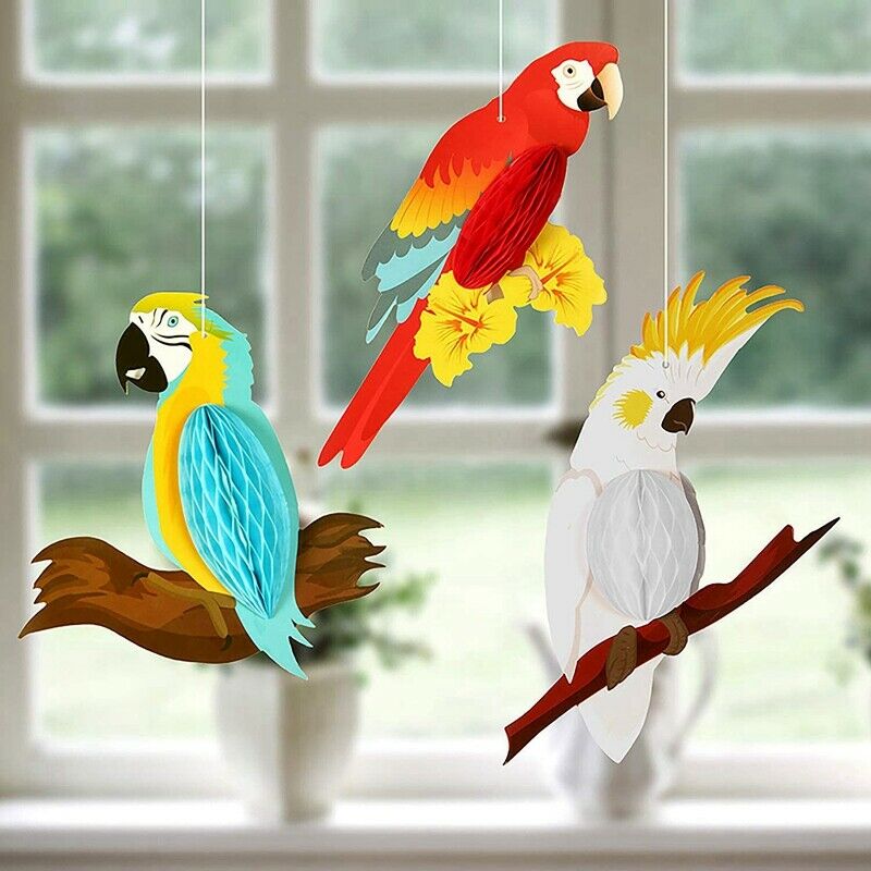 6 Pieces Tropical Birds Honeycomb Parrot Hawaiian Summer Beach Tiki Bar LuauS2N6
