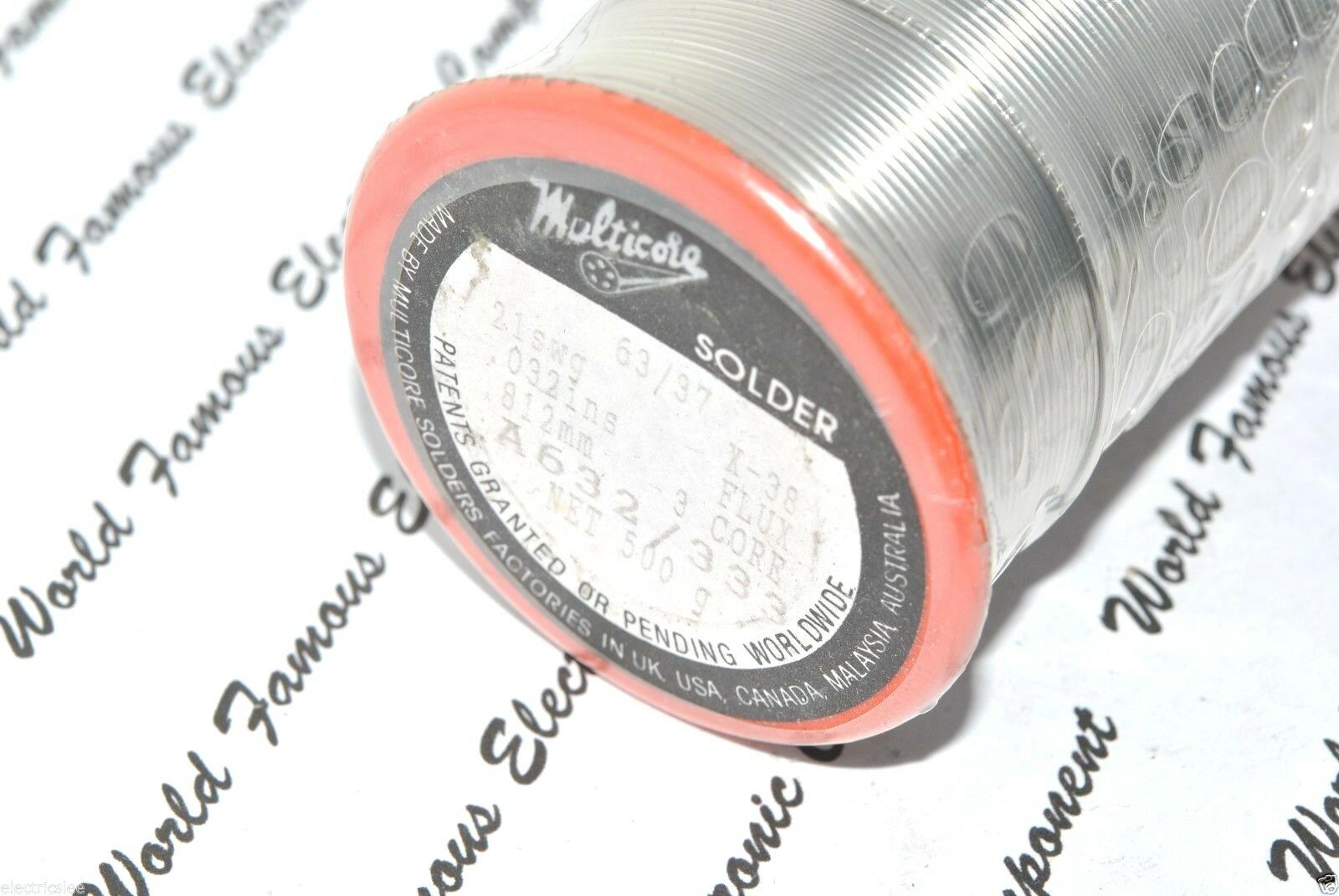 500g(1Reel)- MULTICORE 63/37 21SWG X38 0.812mm FLUX A632/333 Solder NOS Non-RoHS