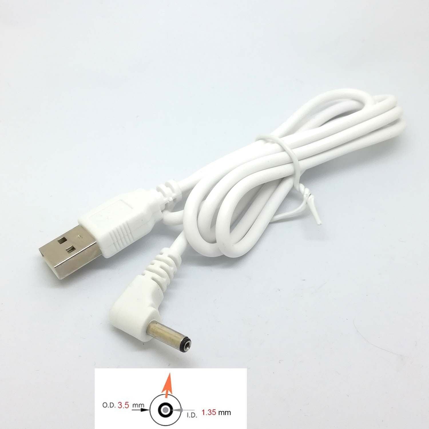 90 Angle PC USB Male to 5V DC 3.5mm x 1.35mm Barrel Connector Power cable whi mg