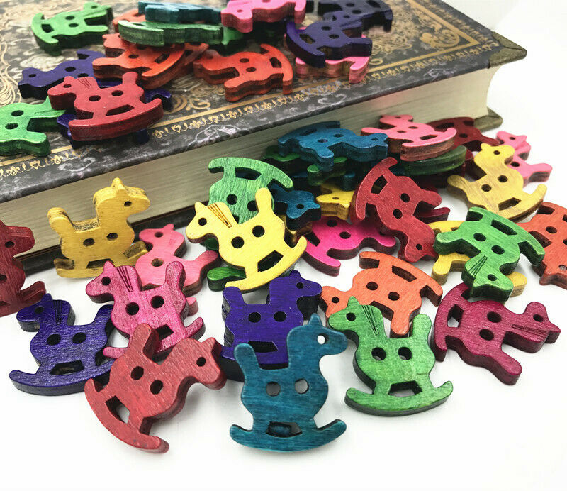 50X Horse shape Retro Wooden Buttons Sewing Scrapbooking Wood Crafts 24mm