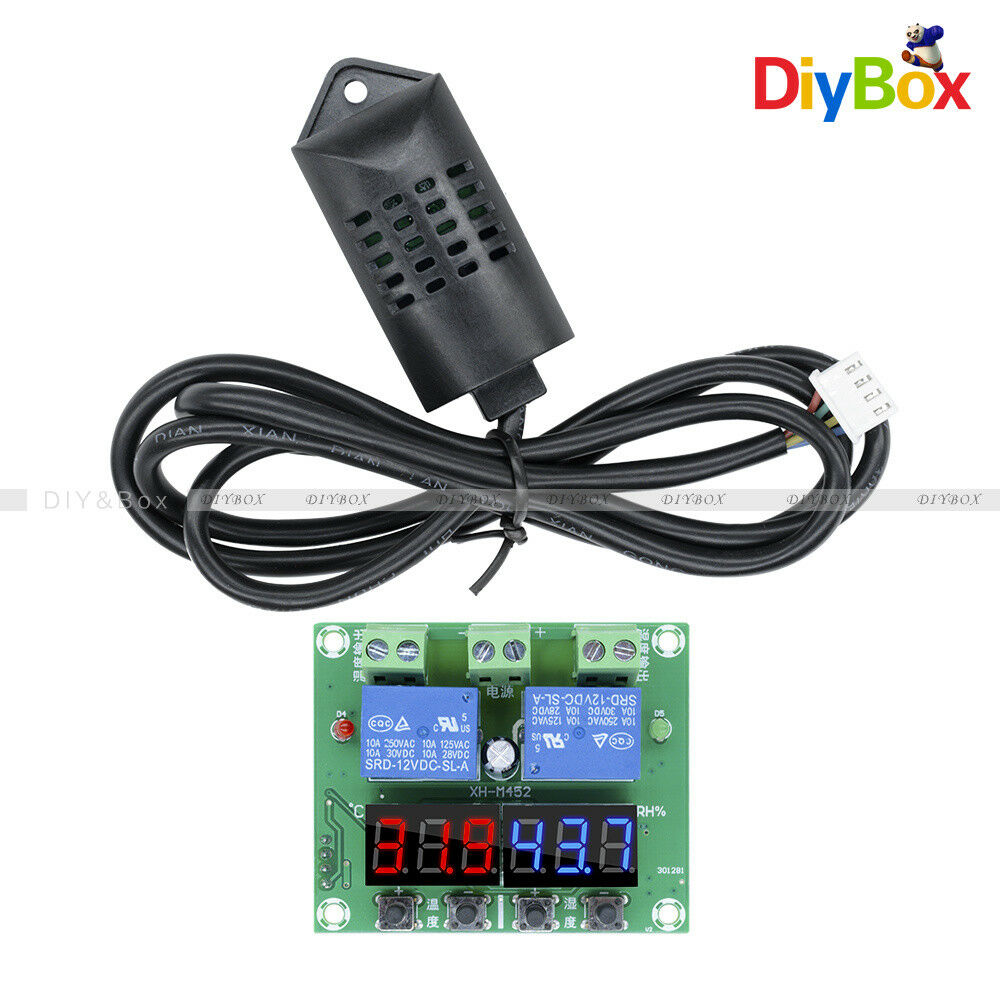 DC 12V XH-M452 Dual LED Display Temperature Humidity Thermostat Control + Probe