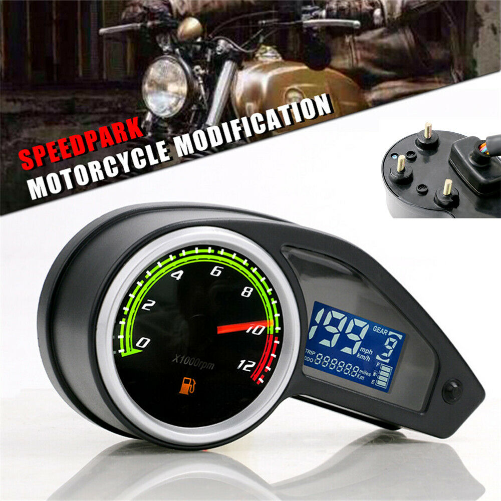Motorcycle Scooter Digital Speedometer Tachometer Fuel Gauge Odometer LCD Screen