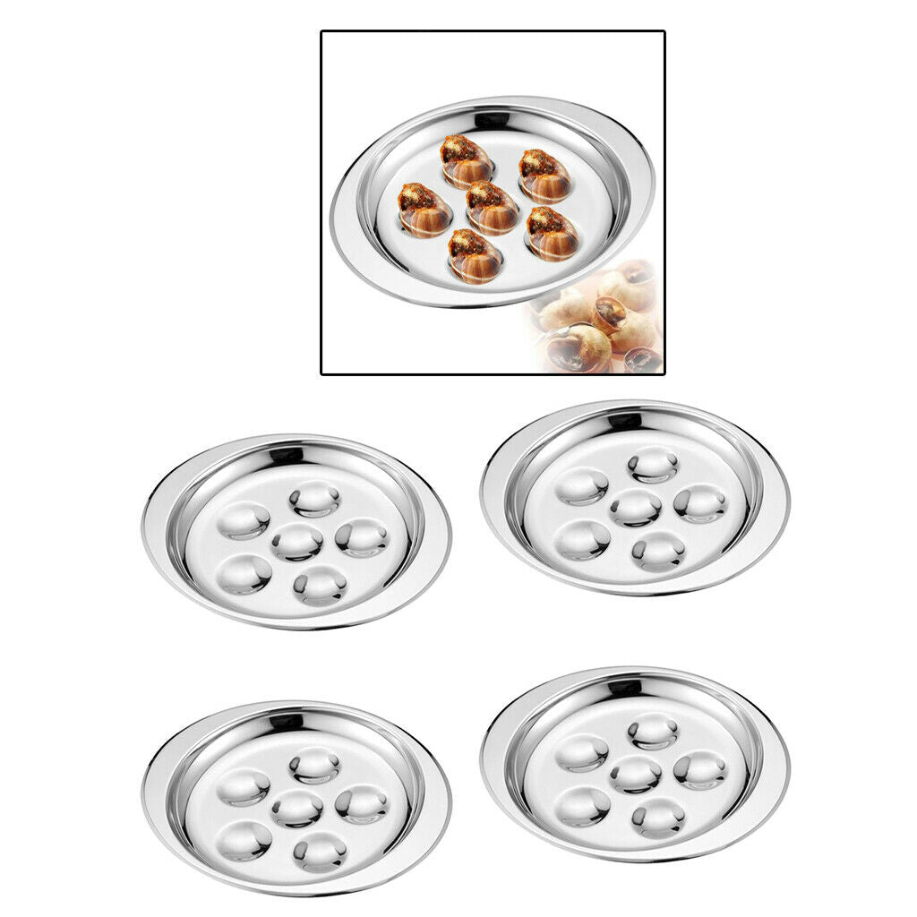 Set of 4, French Escargot Baking Plate Platter Mushroom Snail Dish 6 Holes