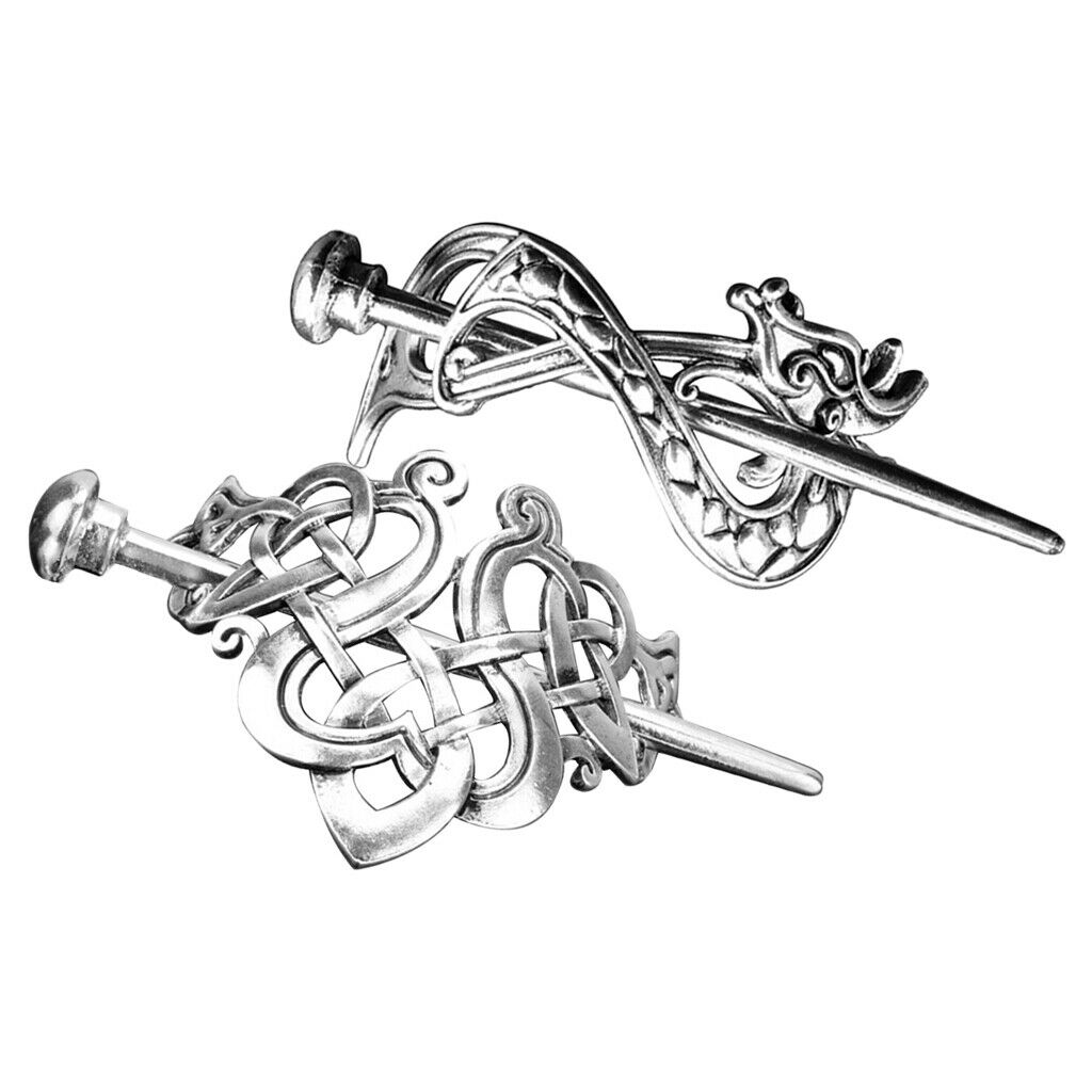 2Pc Metal Viking Hairpin Hair Stick Kanzashi for Hanfu Kimono Daily Costume Accs