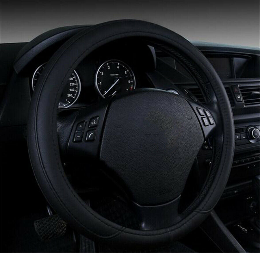Black PU Leather Car Steering Wheel Covers Comfortable Grip 4-Season Universal