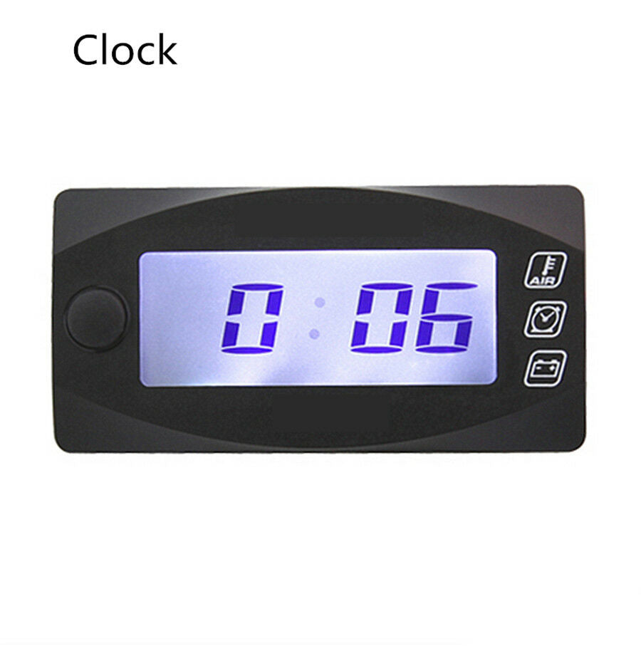 Black Motorcycle Digital Gauge Low Voltage Warning +Clock+Air Temperature Meter