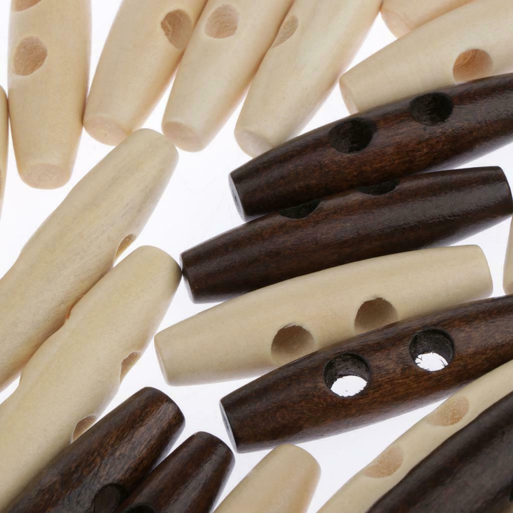 50Pcs Dark Coffee Beige Wood Toggle Buttons Horn Tooth Shape Two Holes For