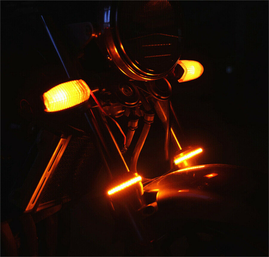 Amber LED Fork Turn Signal Light Smoked Lens For Motorcycle  48-70MM Waterproof