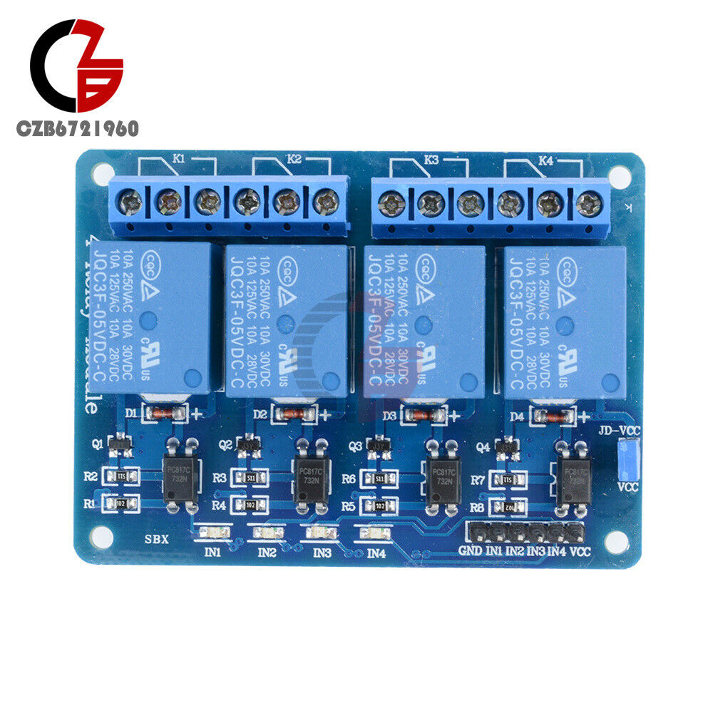 10PCS Four 4 Channel Relay Module DC 5V With Optocoupler Arduino PIC ARM AVR DSP