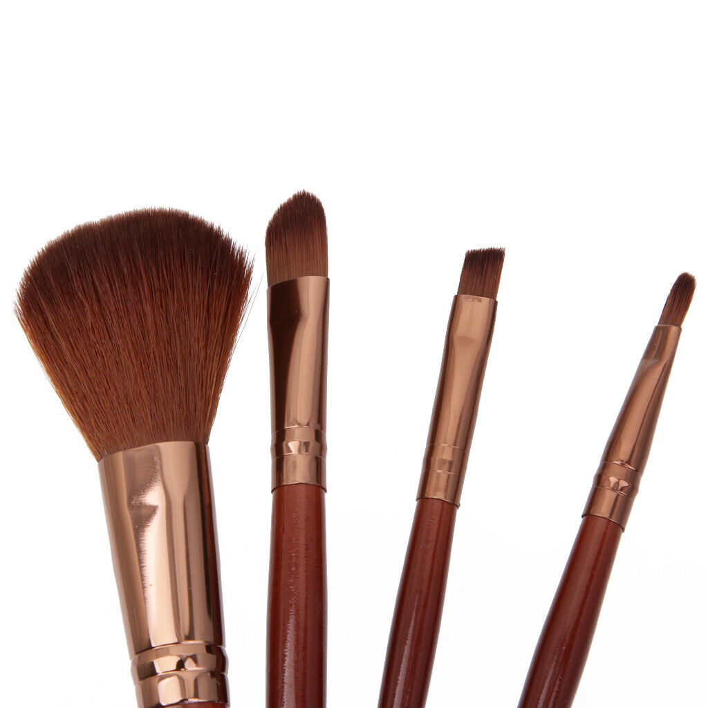 Pro Soft 4 Pcs Makeup Eyeshadow Lip Blush Foundation Brush Set-dark coffee