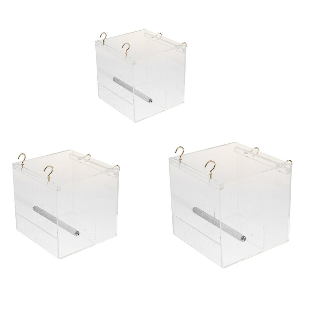 Pet Bird Feeder Food Water Feeding Box Parrot Finch Dispenser Cage Perch S
