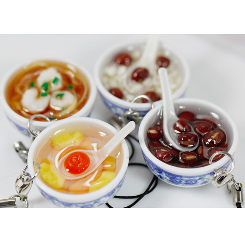New Food Simulation Key Chains Chinese Blue and white porcelain Food Bowl A Lt