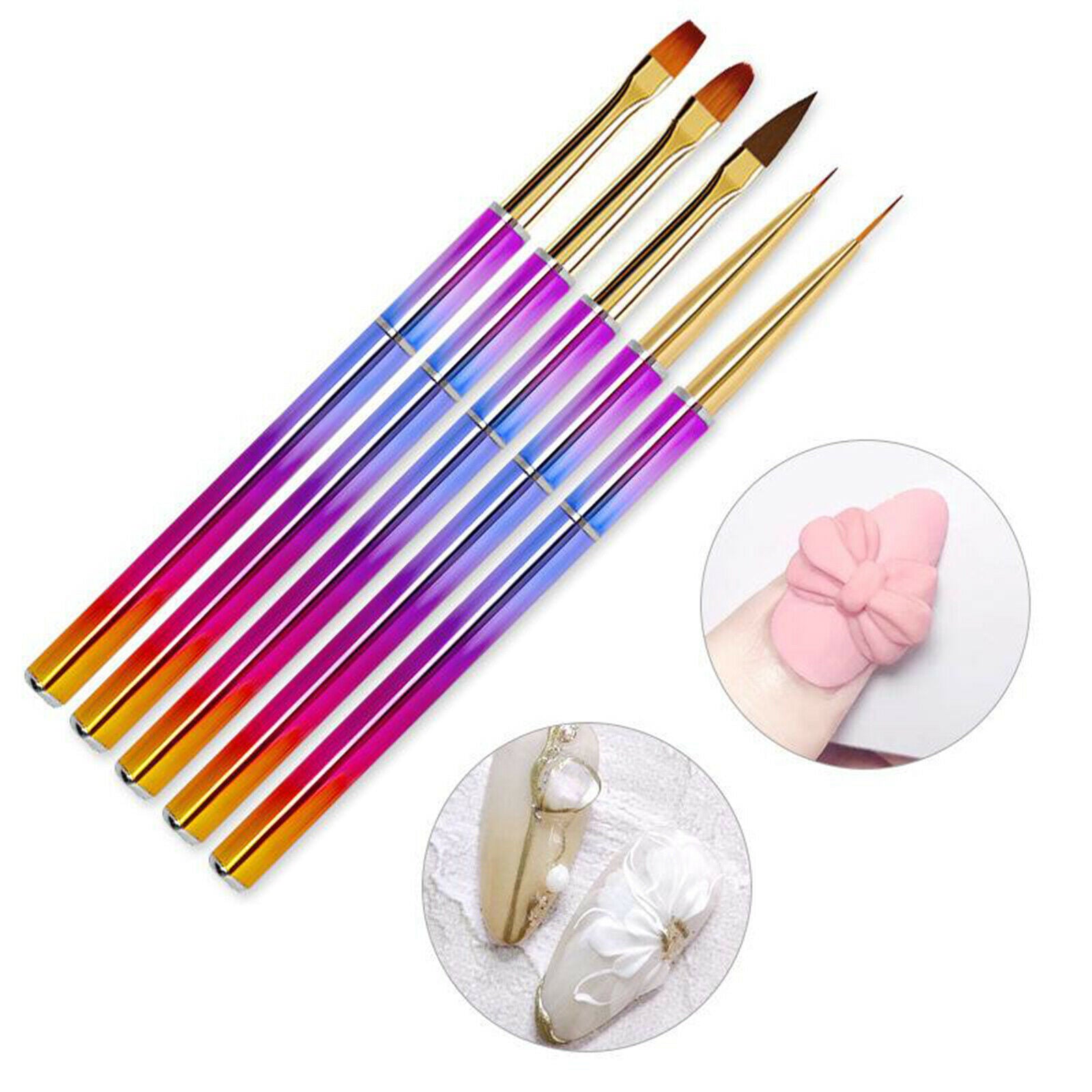 5x Nail Art Brushes Set Design Pen Drawing Painting Tools for Salon Home