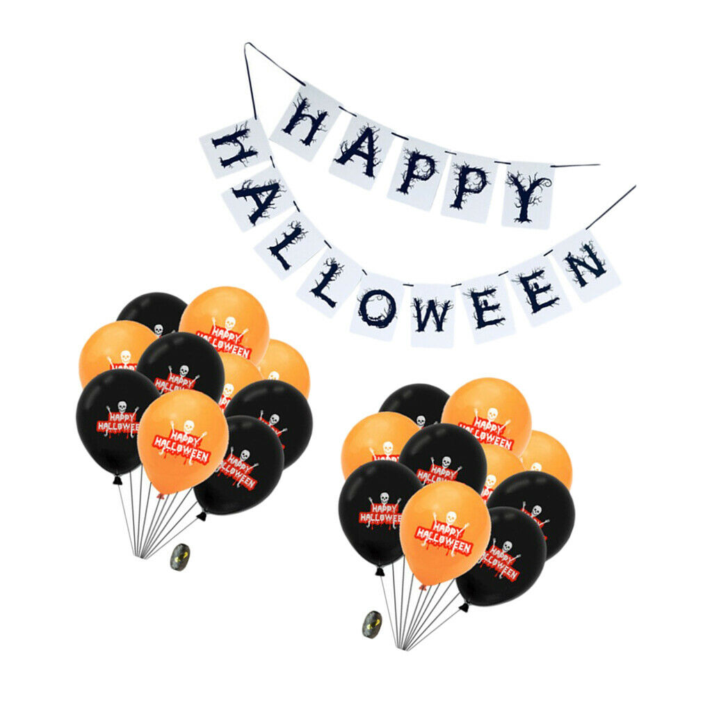22Ct Halloween Hanging Banner and Balloons House Decorations - Black and Orange