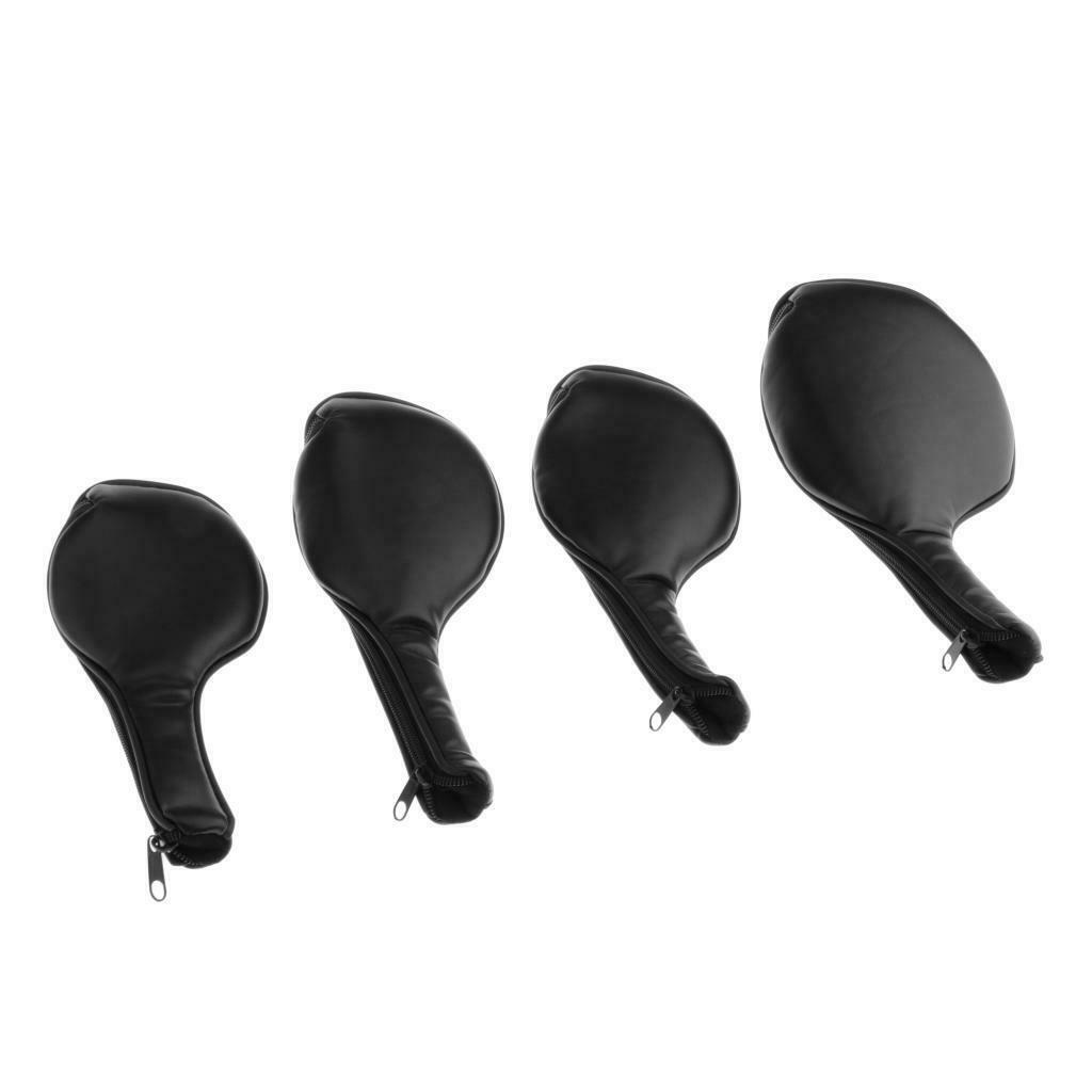 4-Pack Black Zipper Leather Deluxe Golf Iron Covers Set Golf Club Head Cover