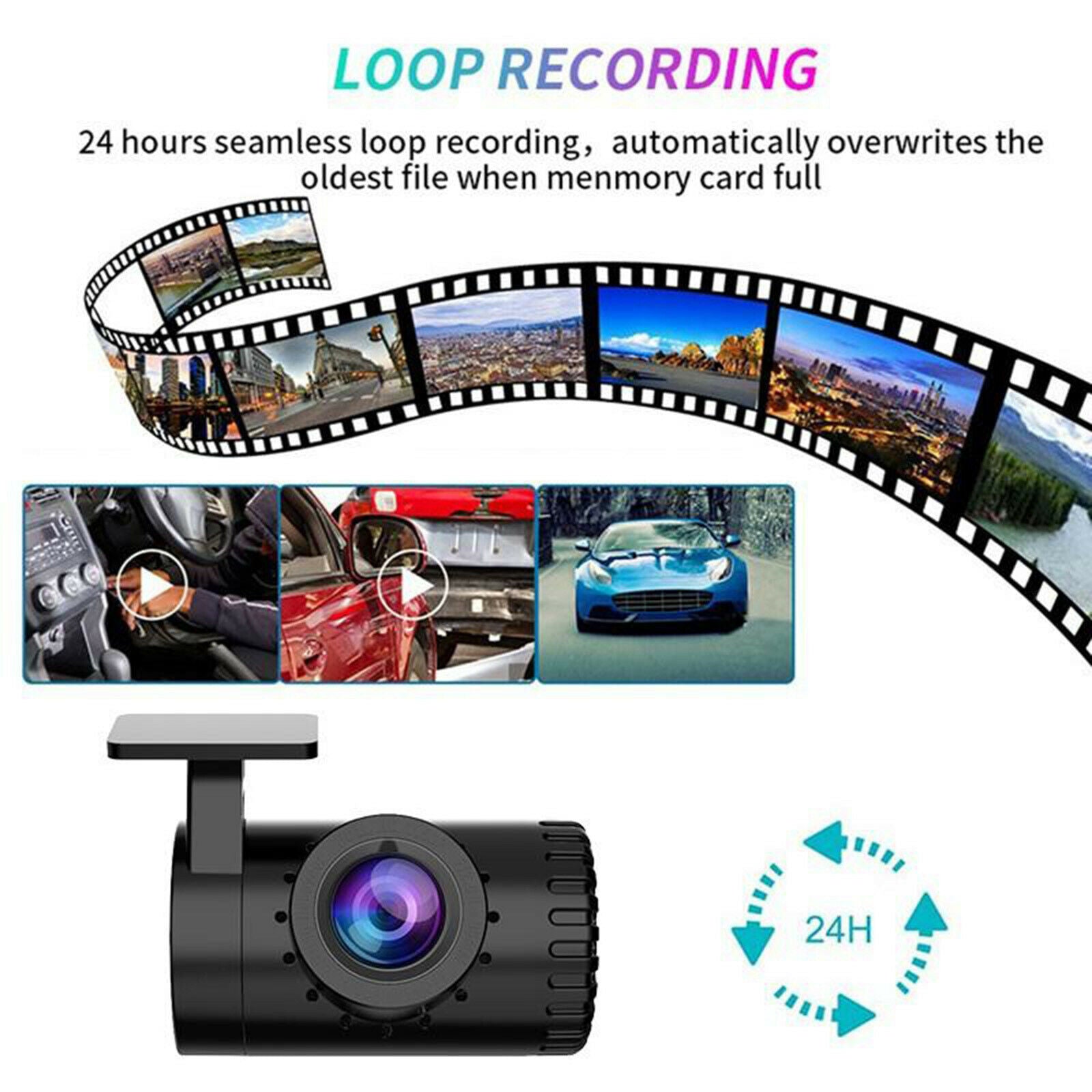 1080P USB Car DVR Driving Recorder Dash Camera 170°Wide Angle Night Vision