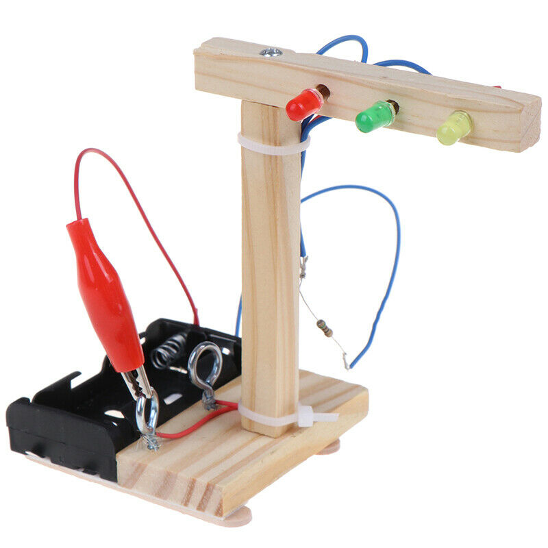 Kids Science Experiment DIY Toys Mini Wooden Traffic Light Gizmo Toys Set.l8