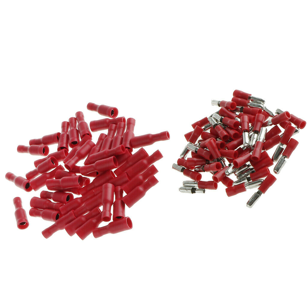 100x Electrical Connector Assorted Insulated Crimp Terminals Red 22-18AWG