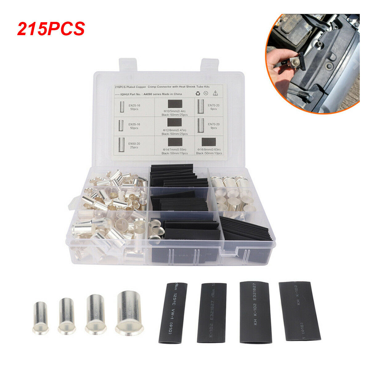 215PCS Universal Pin Type AC/DC Wire Cold Press Tube Terminal Connector Kit