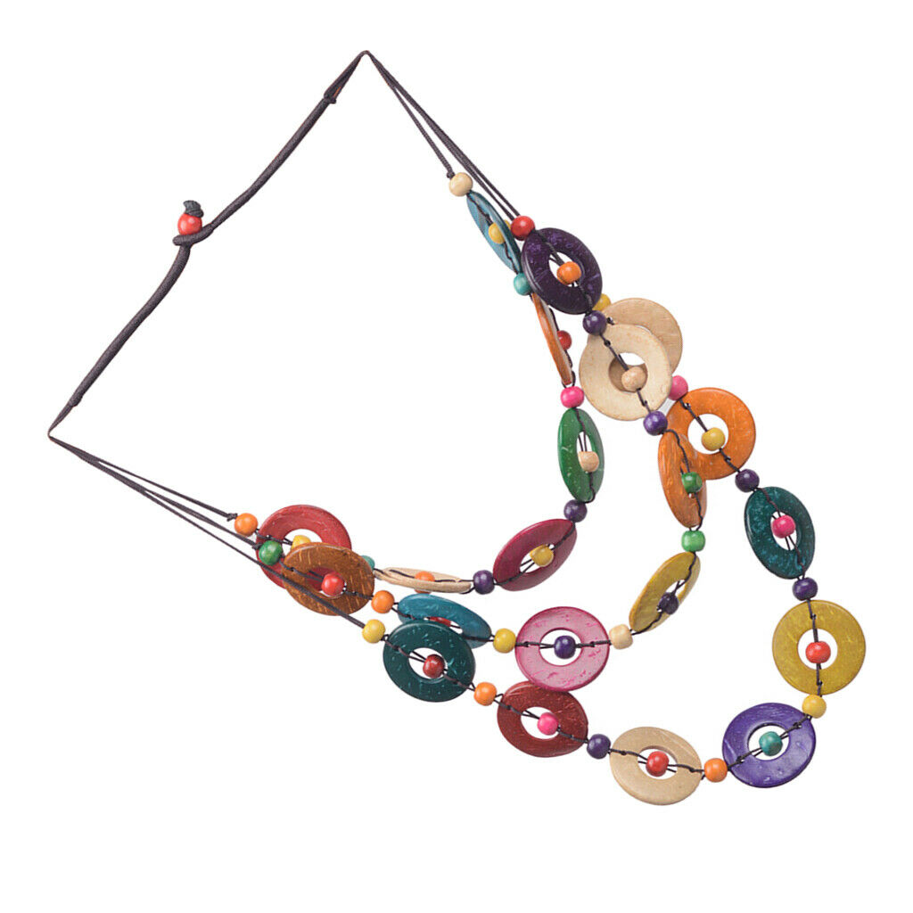 Handmade Coconut Shell Wood Bead Chain Necklace Muticolor Women's Jewelry