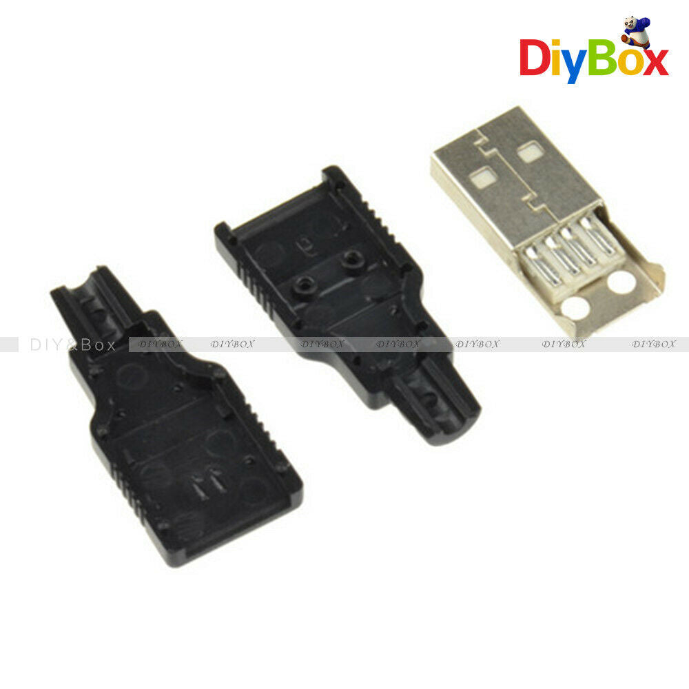 10PCS A Set USB2.0 Type-A Male 4-pin Plug Connector Adapter Black Plastic Cover