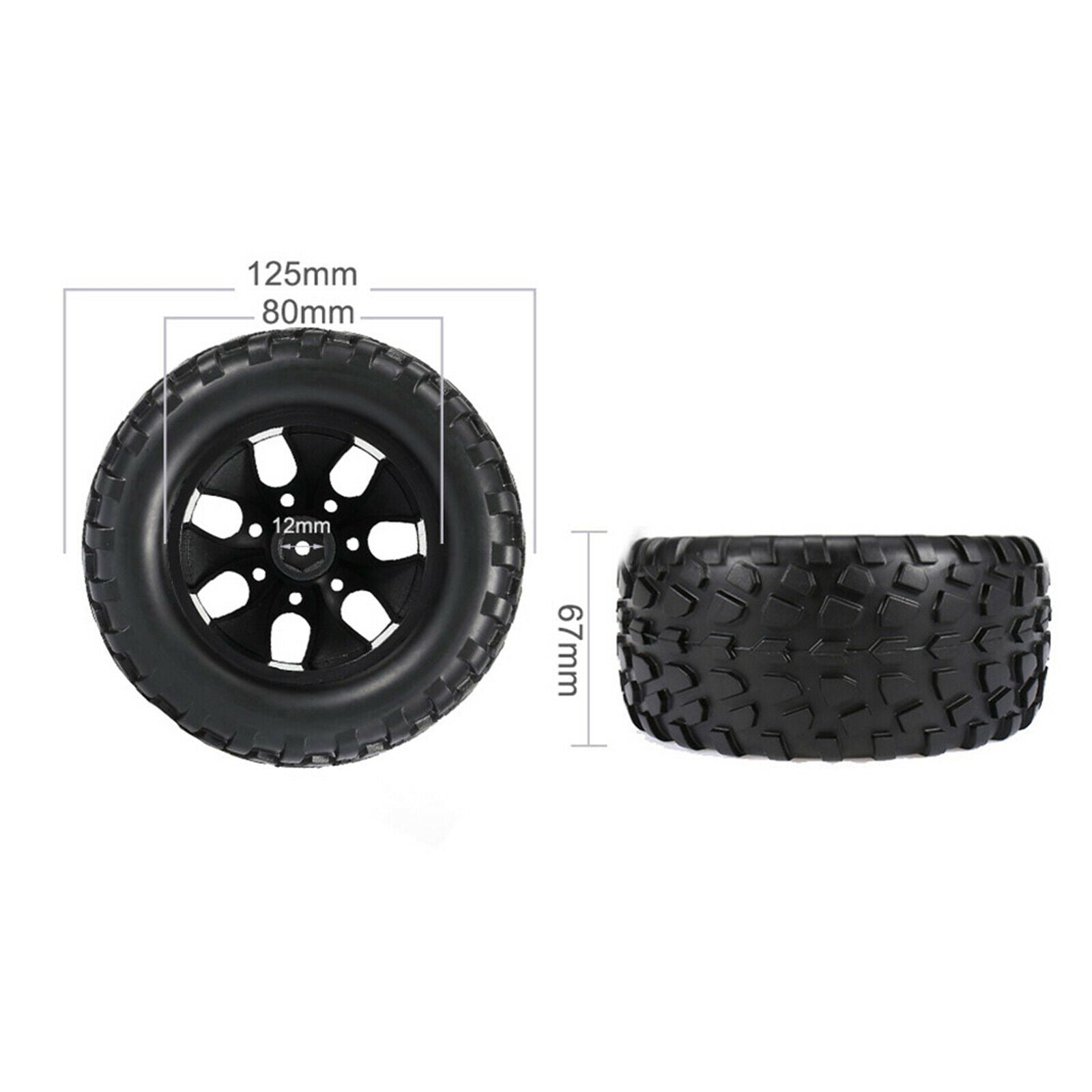 4-Pack RC Car Trunk Hub Wheel Rim &Tires for 1/10 RC Car Truck Replaces