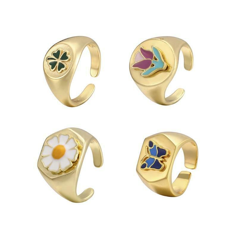 4 Pcs Flower Butterfly Ring Adjustable Open Cuff Party Wedding Beauty Jewelry