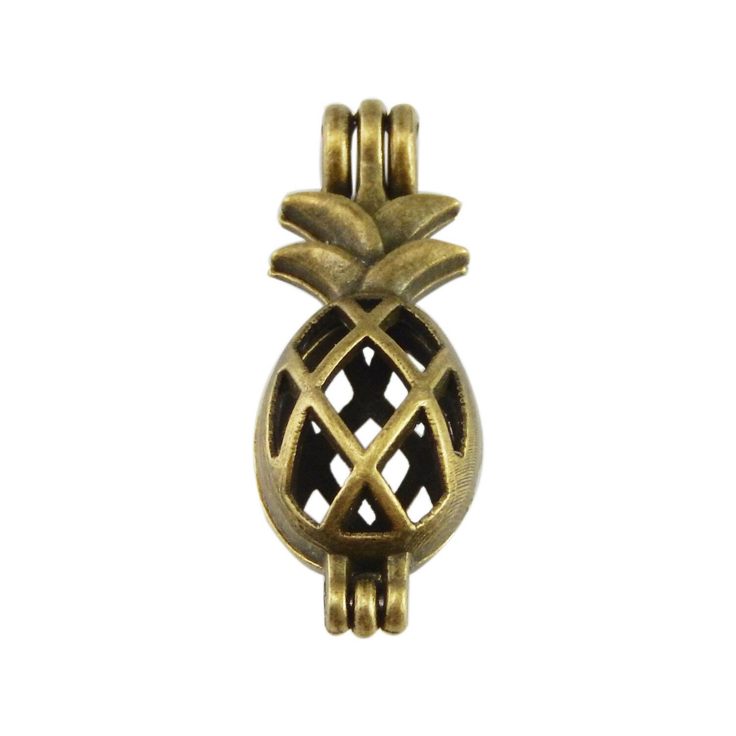 4 pcs Antiqued Bronze Alloy Hollow Pineapple Locket Oil Diffuser Charms Pendants