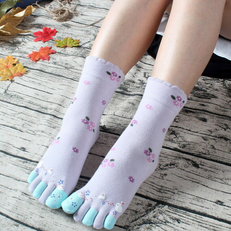 4X Women Toe Socks Five Fingers Floral Random Color One Size Wide Mouth Socks