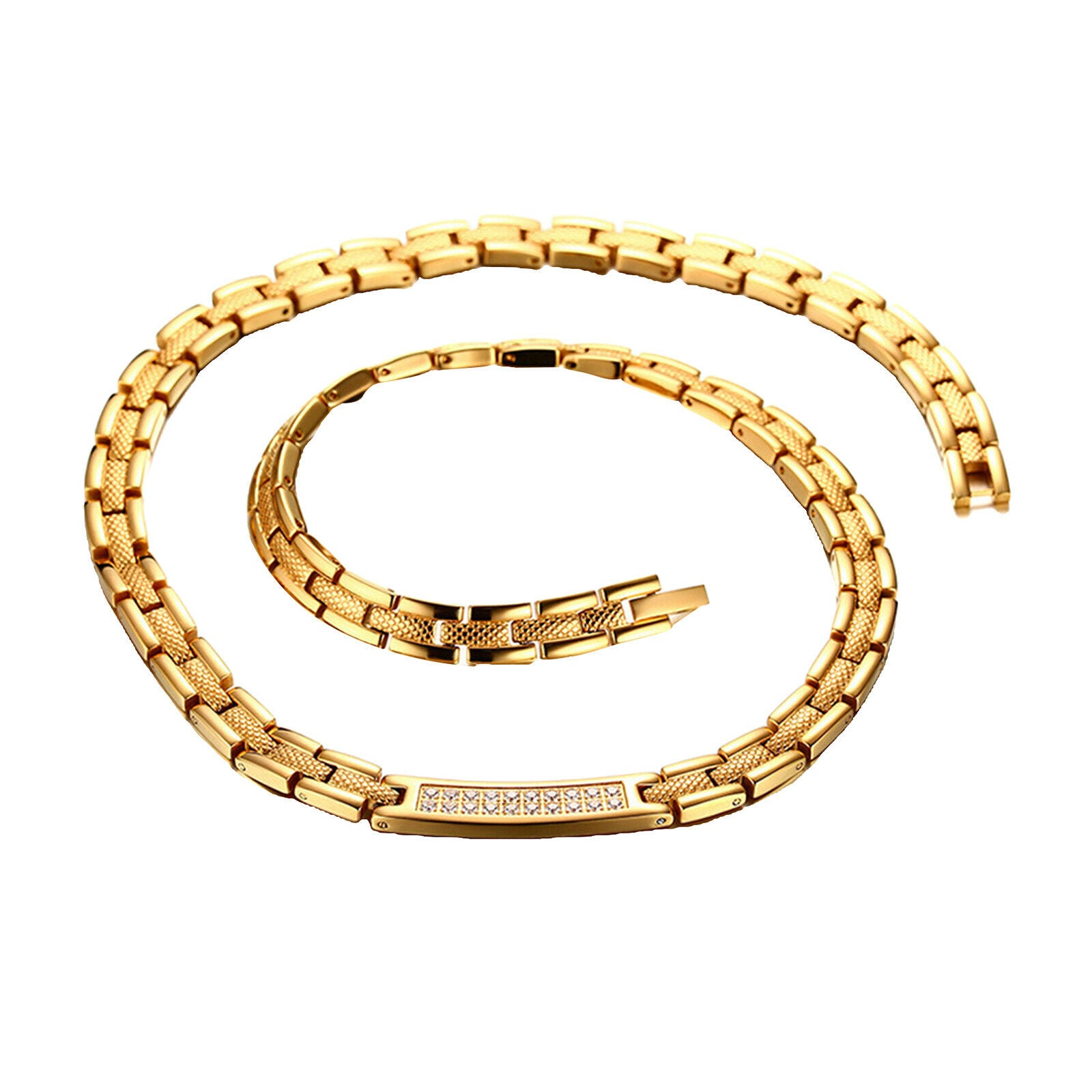 Men's Stainless Steel Magnetic Therapy Necklace Jewelry 7.5mm width Golden
