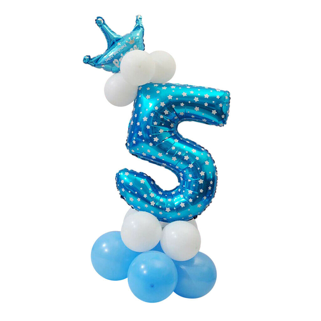 32 '' Foil Balloons Number 5 \u0026 2 Anniversary Crown Decor - Blue
