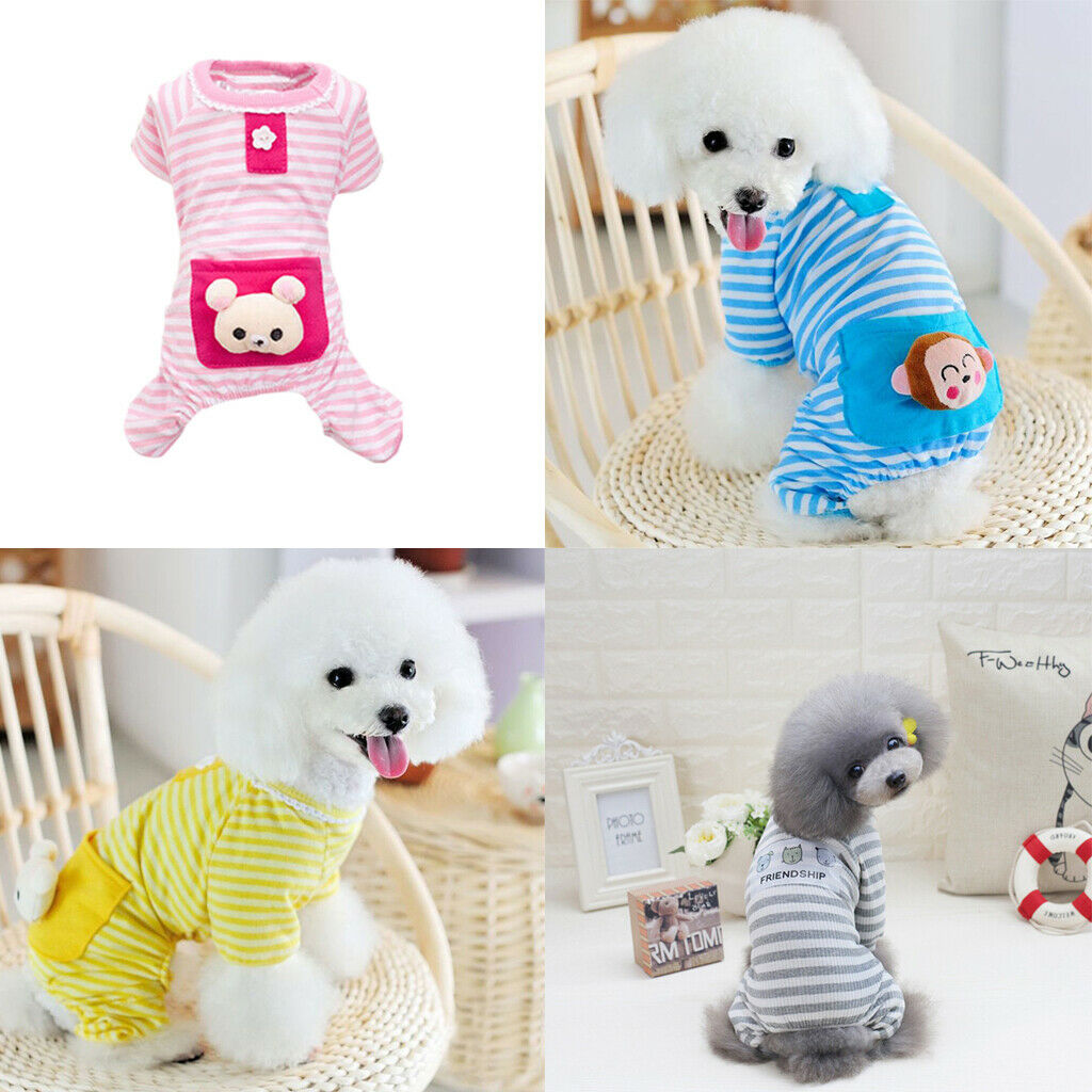 Pet Dog Cat Puppy Soft Striped Pajamas Jumpsuit Coat Clothes Apparel Pink XS