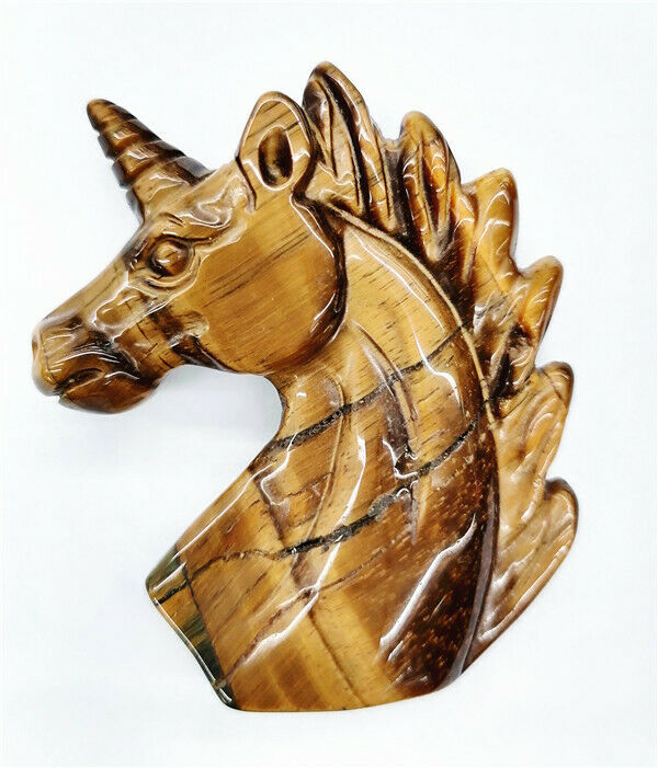60x40x15mm Natural Tiger Eye Gem Carved Unicorn Decoration Statue Decor HH7536