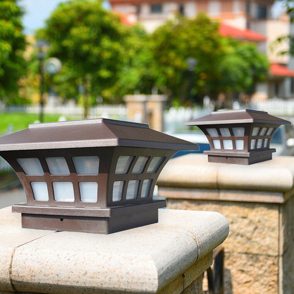 LED Solar Pillar Lamp Waterproof Courtyard Porch Lawn Garden Column Light @