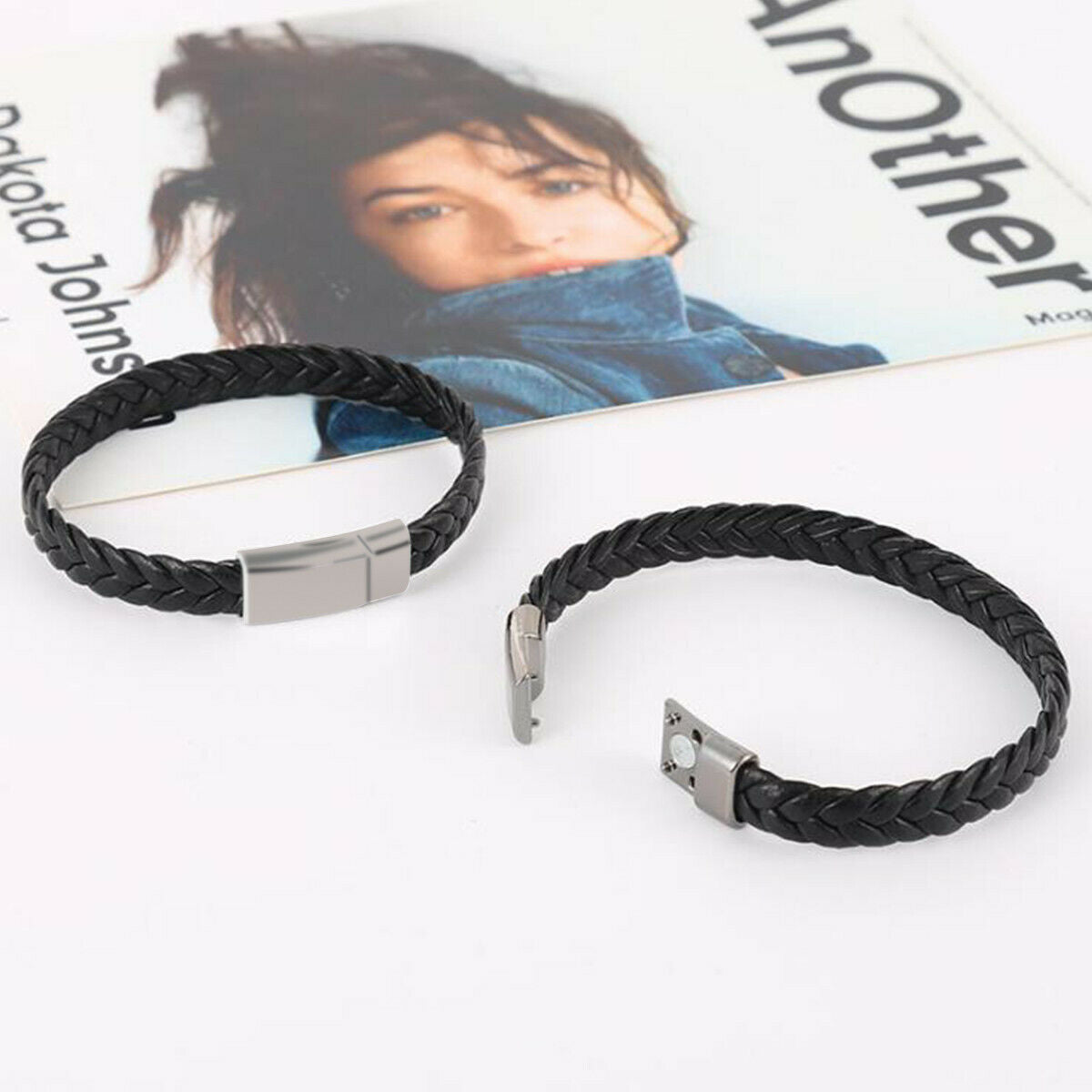 Men's Leather Bracelet Handmade Braided Woven Bangle Magnetic Sliding Clasp Gift