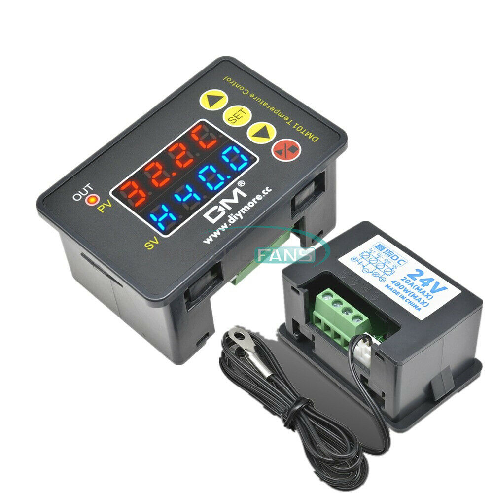 DC24V 20A Red Blue LED Temperature Control Microcomputer Thermostat With Sensor